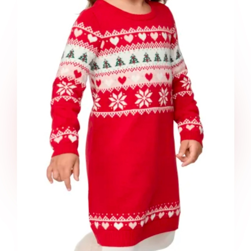 Toddler Girls Long Sleeve Christmas Sweater Dress Red 5T The Children’s Place